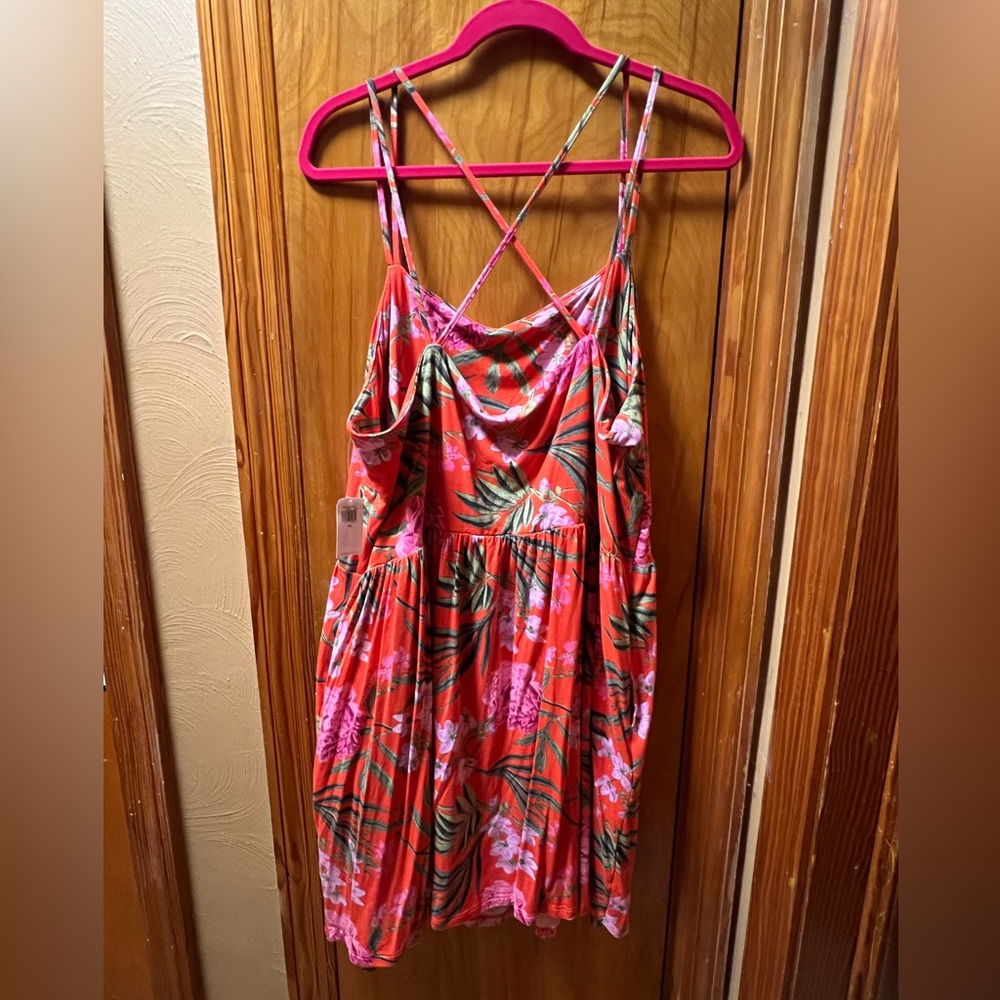 Old Navy Dark Orange Tropical Fit & Flare Strappy Mini Dress XXL-NEW - Picture 2 of 7
